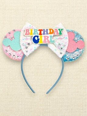 Pink & Blue Sequin Birthday Girl Minnie Ears | Disney-Inspired Mouse Ears